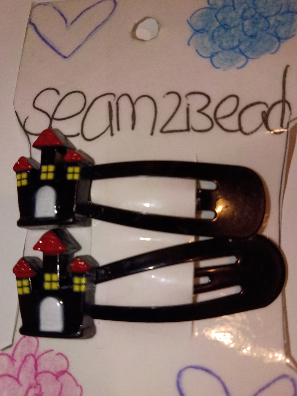 Kids Black Castle Hair Clips with Red Roof Accents